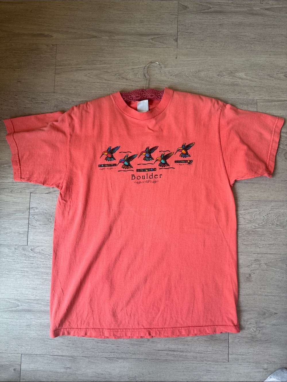 PSI Men's Short Sleeve Hummingbird Graphic Tee - Coral-Orange